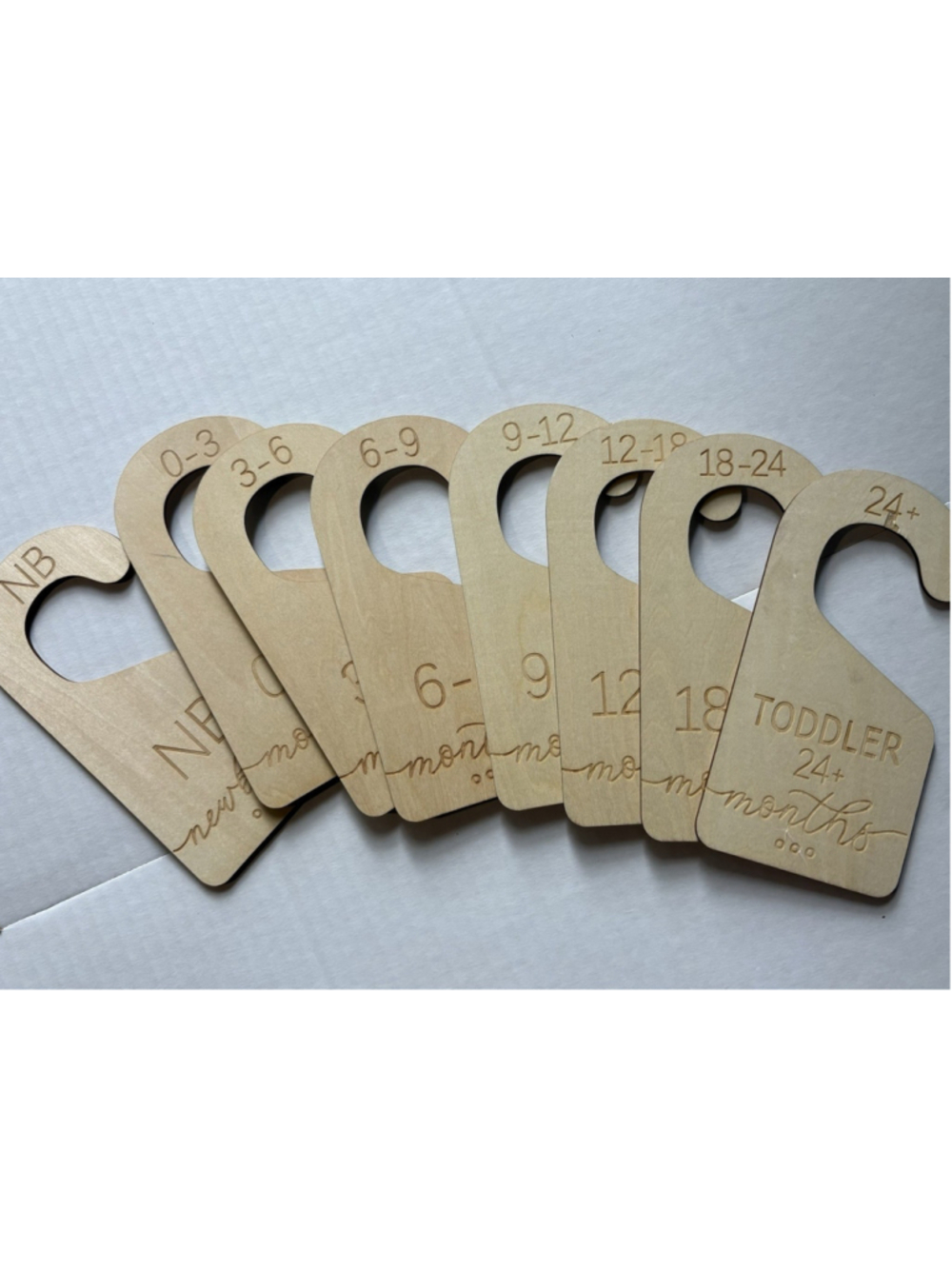Baby Wardrobe Dividers 8 PCS Baby Clothes Plain Wood Age Hanger NB-24 Months